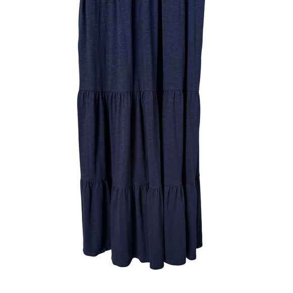 BODEN Navy Blue Tiered Midi Dress Flutter Sleeve Tie Neck, Size 8 - Picture 5 of 9